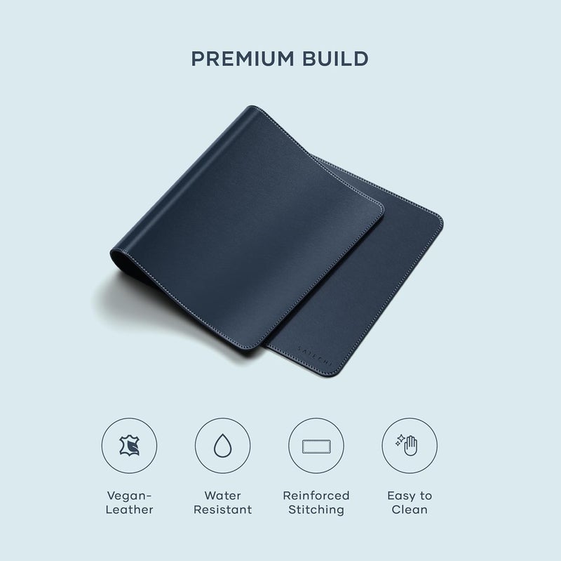 SATECHI Vegan Leather Desk Mat, Large Mouse Pad Scratch and Water Resistant, Easy to Clean, Desk Pad for Office and Home, 26.8” x 12.4” x 0.1” - Blue - Image 2